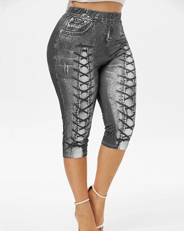 All Over Print Skinny Short Yoga Pants