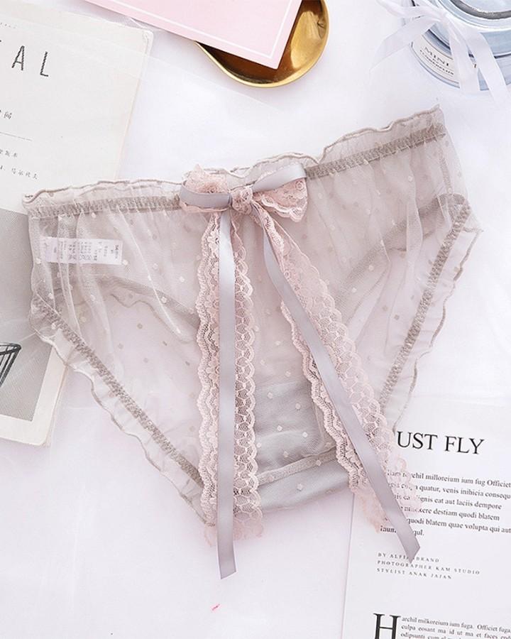 Solid Lace And Mesh Patchwork Panties