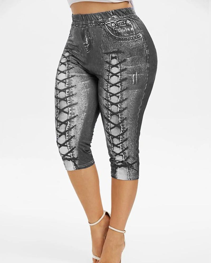 All Over Print Skinny Short Yoga Pants