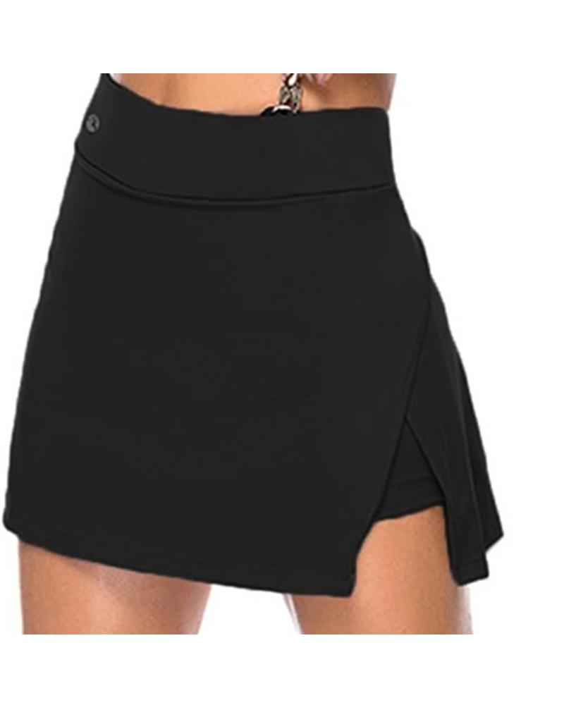 Solid Slit Hem Skorts Active Shorts