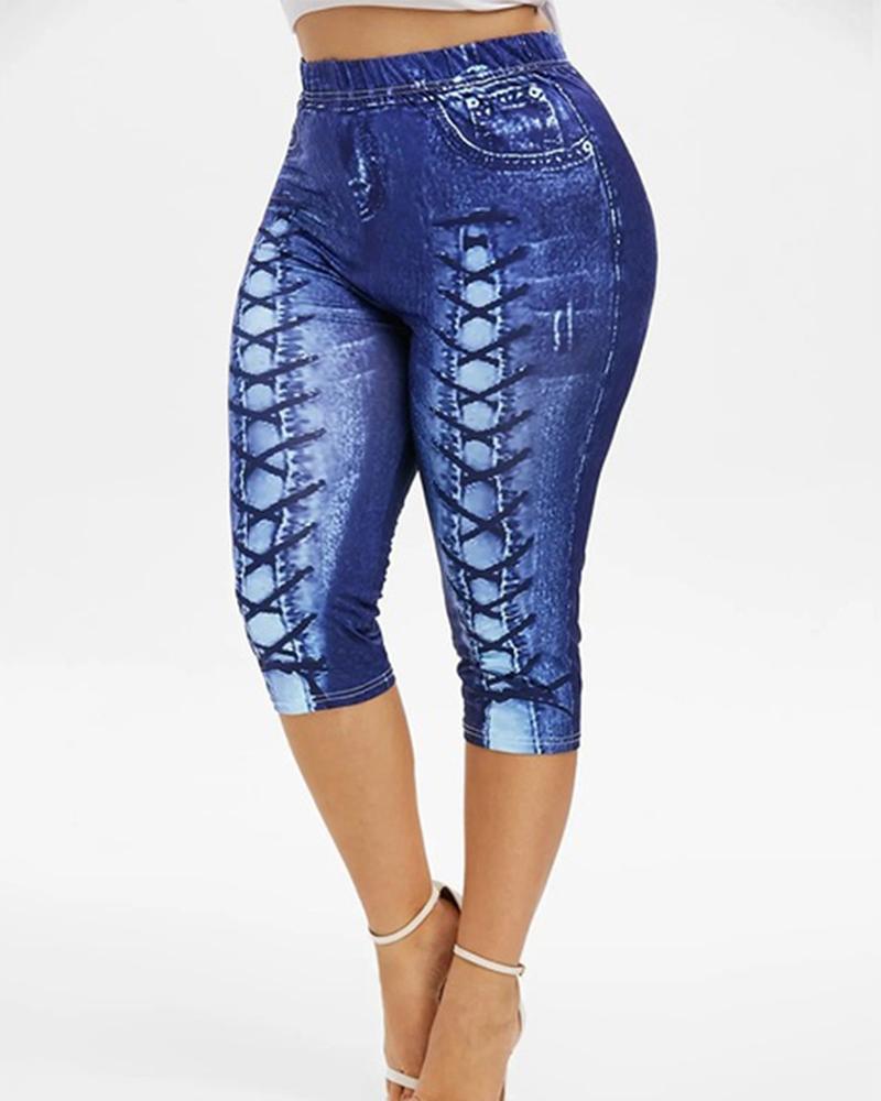 All Over Print Skinny Short Yoga Pants