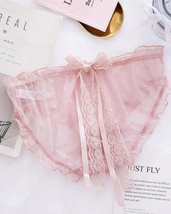 Solid Lace And Mesh Patchwork Panties