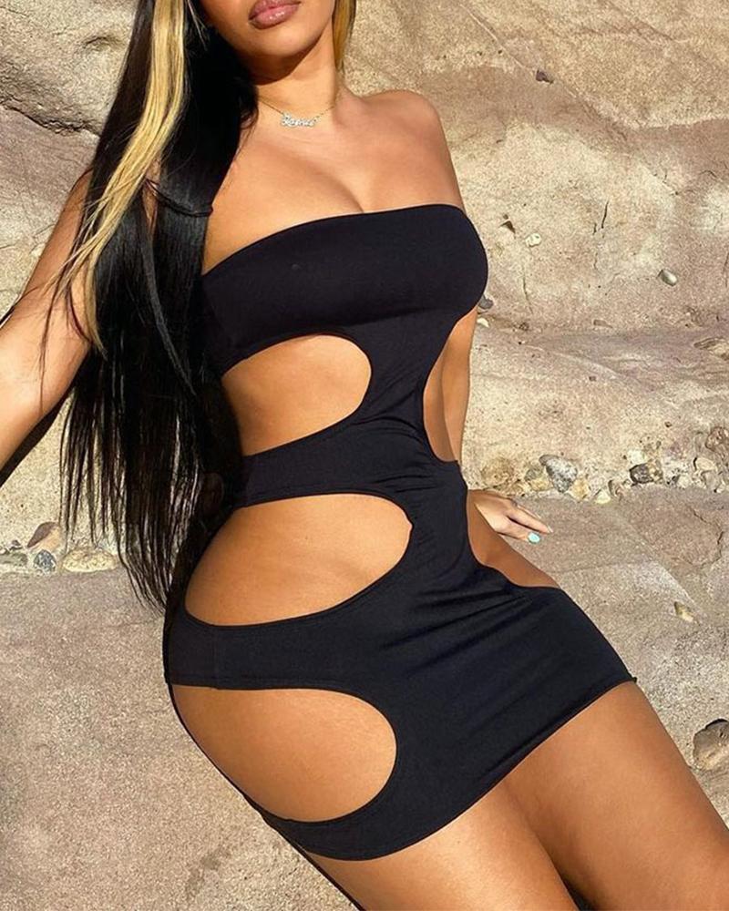 Solid Sleeveless Skinny Cut-out Mini Dress