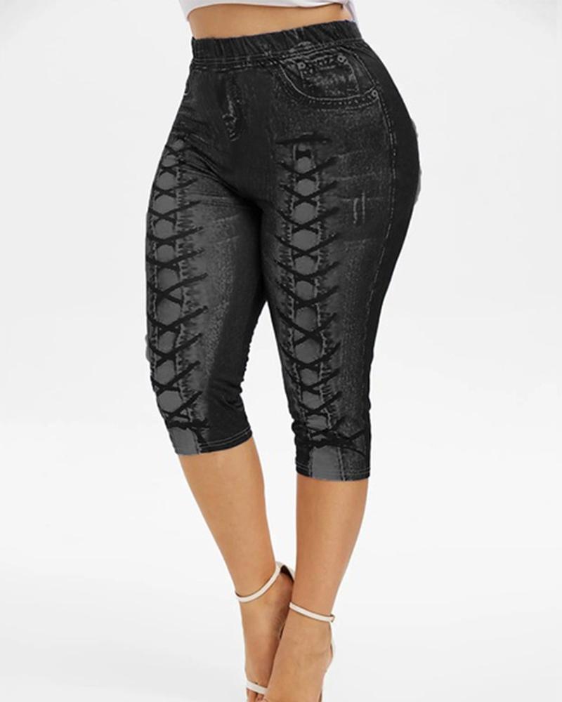 All Over Print Skinny Short Yoga Pants