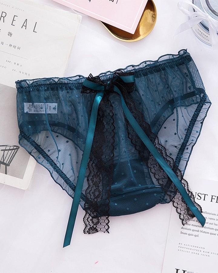 Solid Lace And Mesh Patchwork Panties