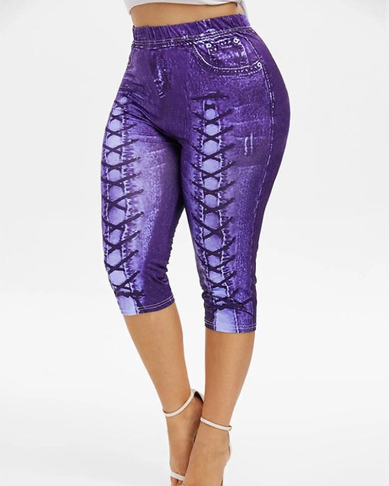 All Over Print Skinny Short Yoga Pants