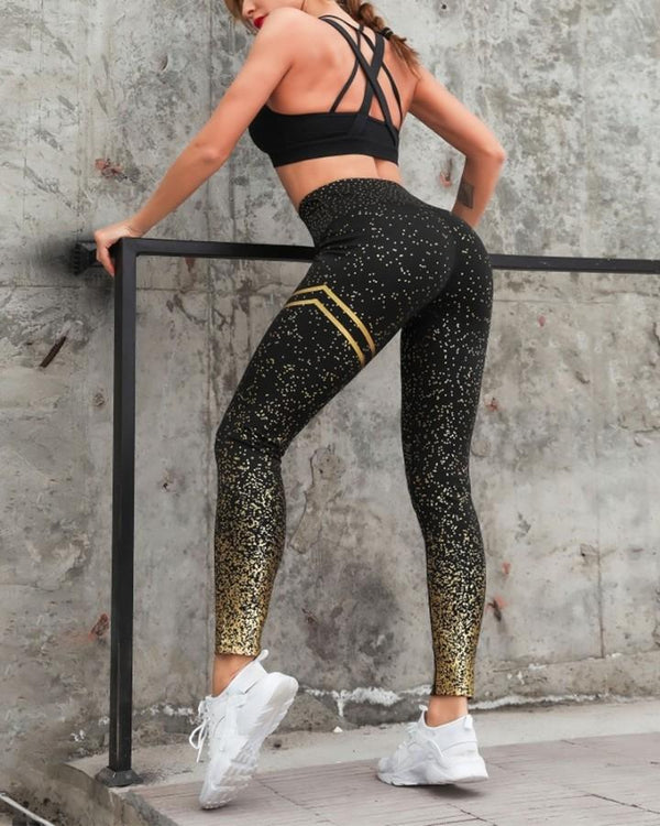 Splicing Bronzing Striped Skinny Yoga Pants