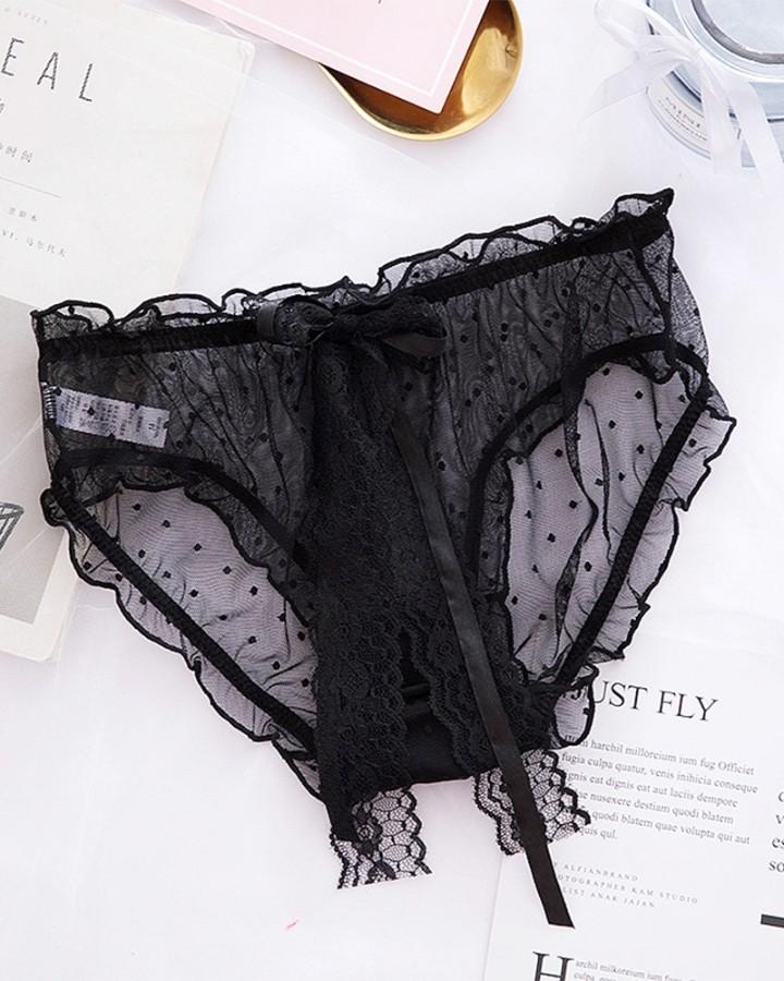 Solid Lace And Mesh Patchwork Panties