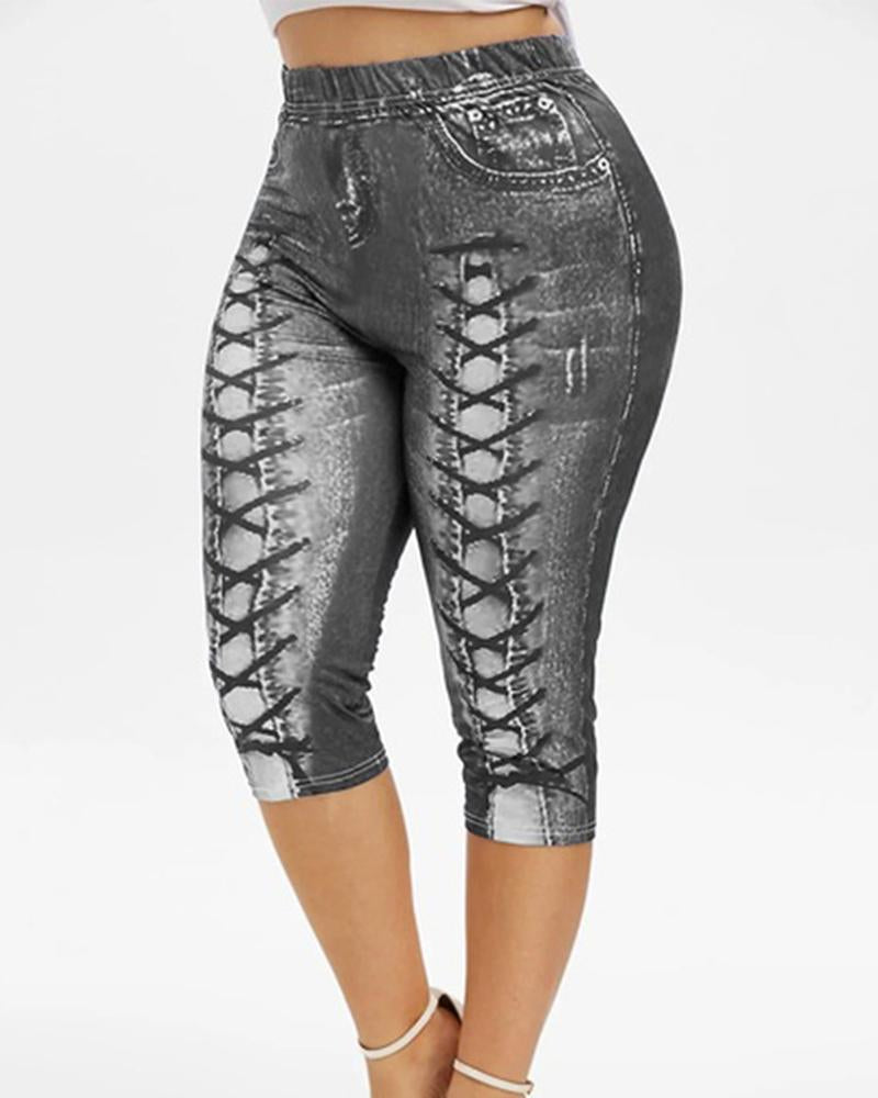 All Over Print Skinny Short Yoga Pants