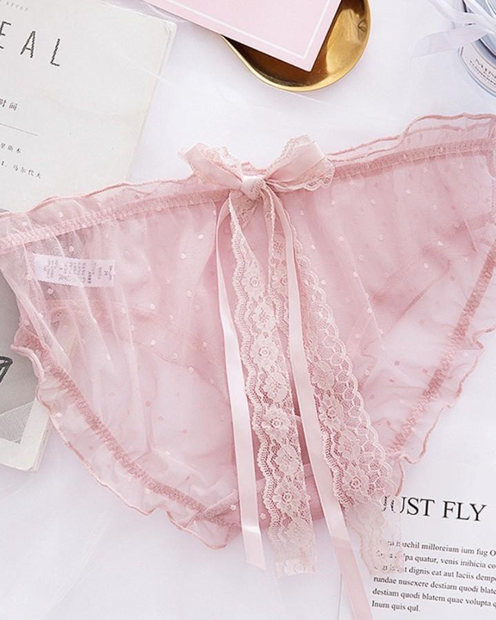 Solid Lace And Mesh Patchwork Panties