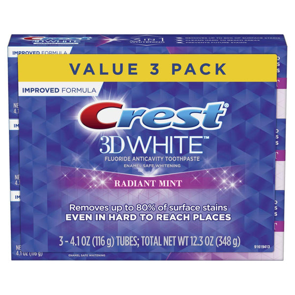 4.8 Ounce Triple Pack : Crest 3D White, Whitening Toothpaste, Radiant Mint, 4.8 Ounce, Pack of 3