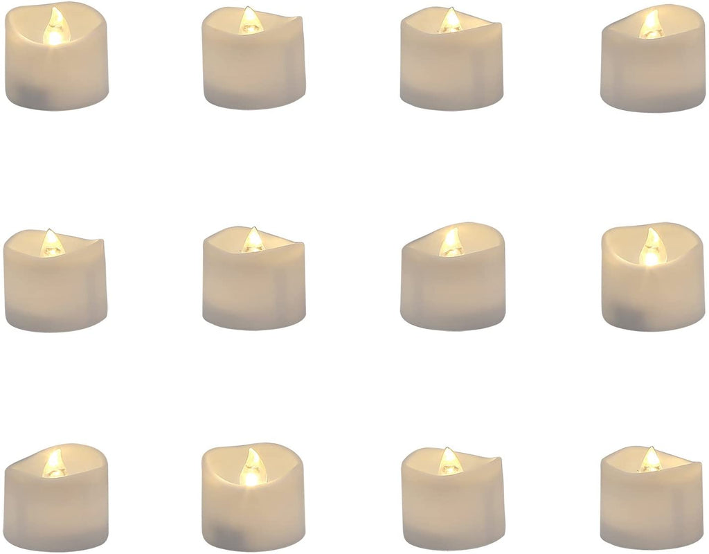 Homemory Realistic and Bright Flickering Bulb Battery Operated Flameless LED Tea Light for Seasonal and Festival Celebration, Pack of 12, Electric Fake Candle in Warm White and Wave Open