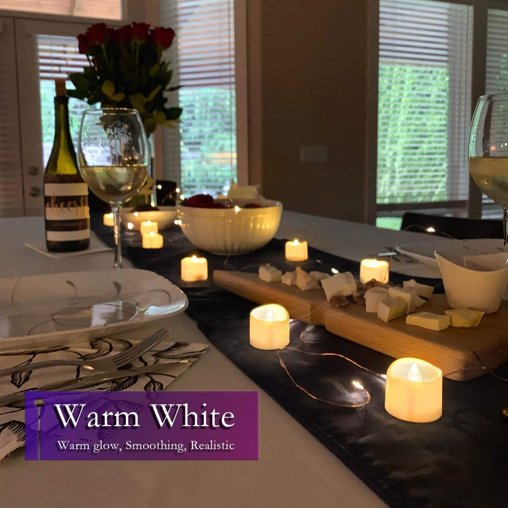 Homemory Realistic and Bright Flickering Bulb Battery Operated Flameless LED Tea Light for Seasonal and Festival Celebration, Pack of 12, Electric Fake Candle in Warm White and Wave Open